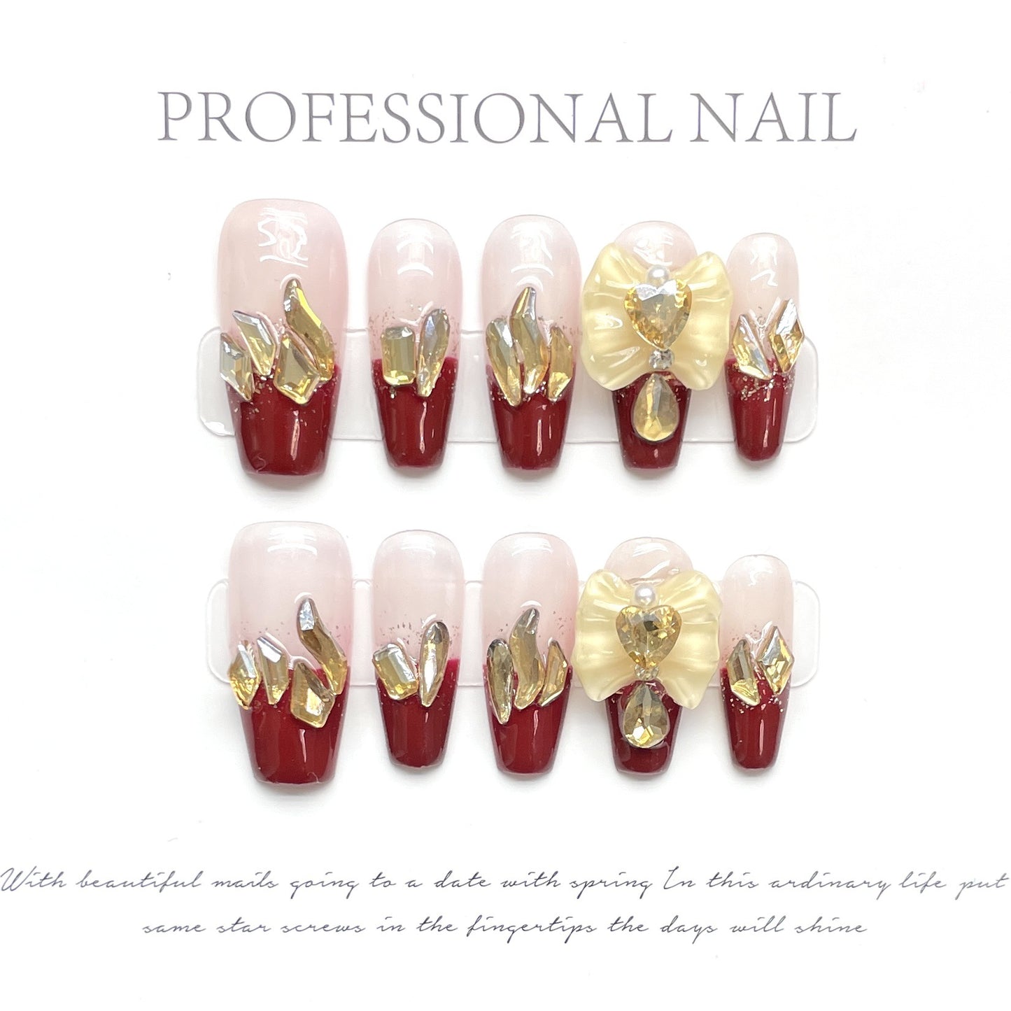 Scarlet Bowknot| Long Coffin Manicure| Handmade Press on Nails H203