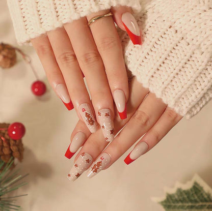 Christmas Cookie Joy | Medium Coffin Manicure | Press On Nails N496