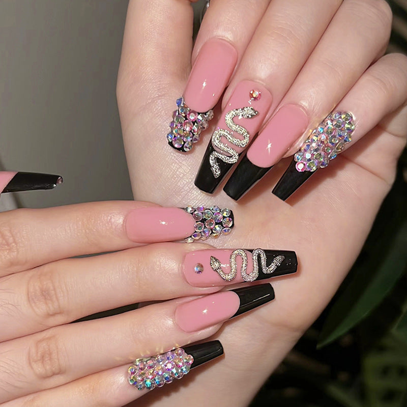 Diamond Snake | Long Coffin Manicure  | Press On Nails N382