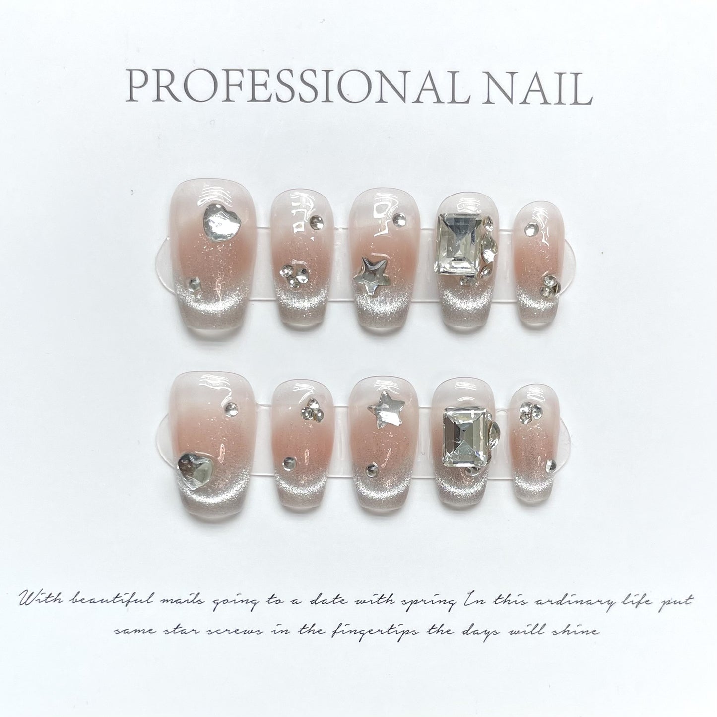 Glinting Peachy Cascade |Long Coffin Manicure |Handmade Press on Nails H166