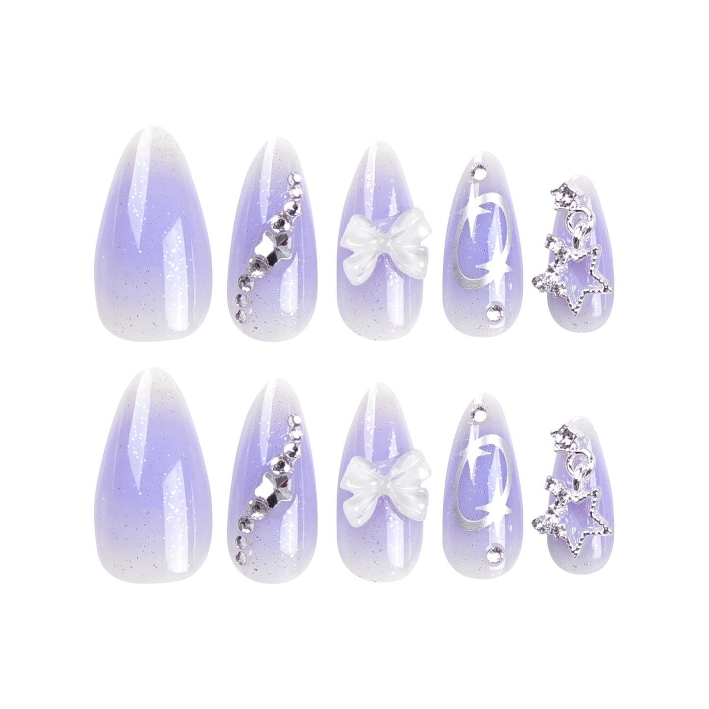 Lavender Bow Fade| Medium Almond Manicure | Press On Nails N675