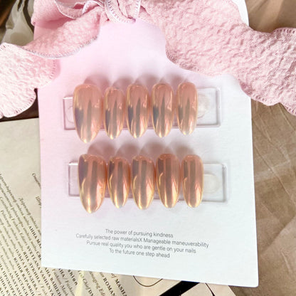 Chrome Pink Glow | Medium Almond Manicure | Handmade Press On Nails H130