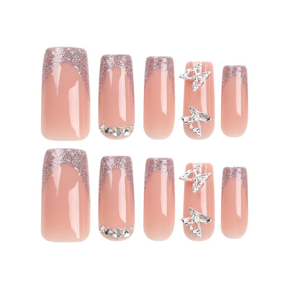 Peachy Blissful Flutter| Medium Coffin Manicure | Press On Nails N653