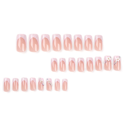 Pastel Pink Blossom Bling| Medium Coffin Manicure | Press On Nails N625