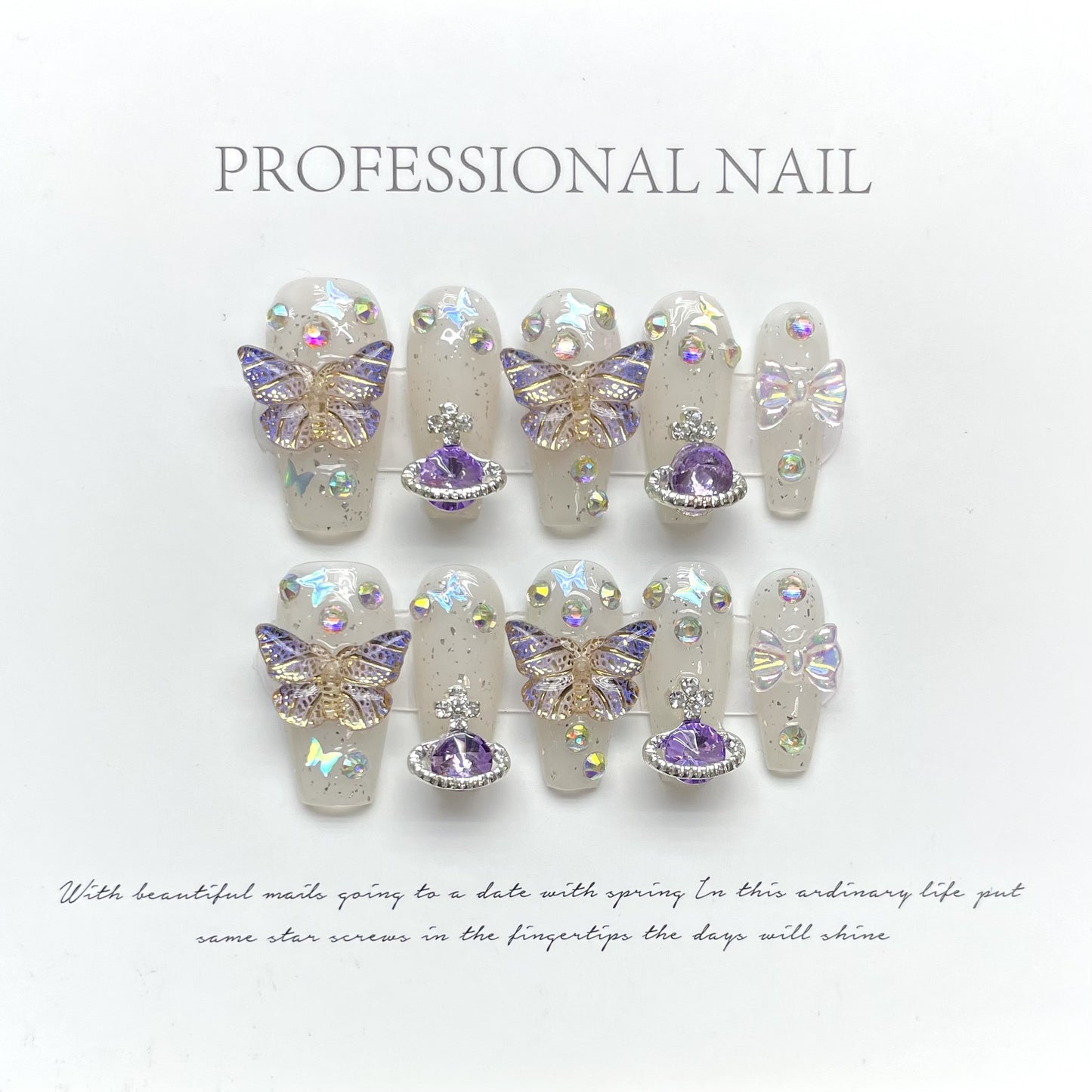 lilac Butterfly| Medium Coffin Manicure | Handmade Press On Nail H246