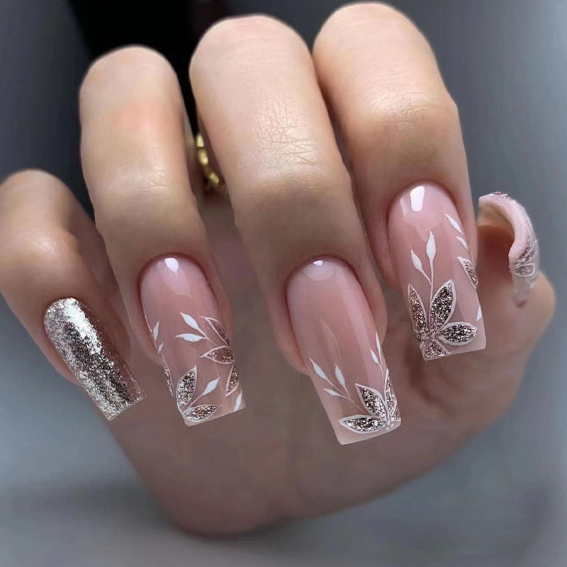 Shimmering Petal Shine | Long Coffin Manicure  | Press On Nails N377