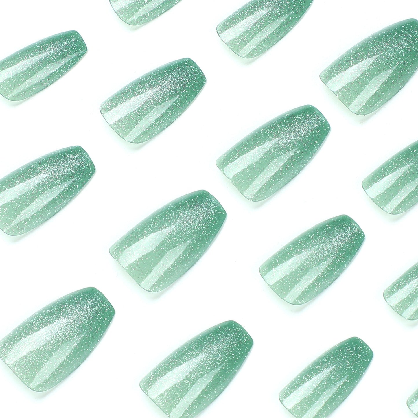 Jade Green Aurora| Medium Coffin Manicure | Press On Nails N575