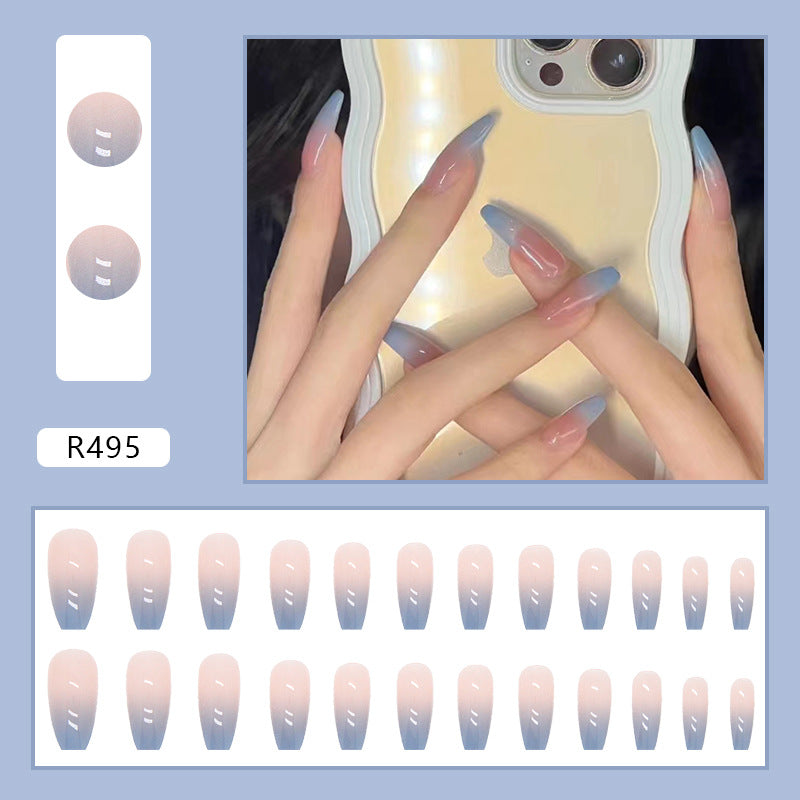 Gradien Pink Blue Sky | Long Coffin Manicure  | Press on Nail