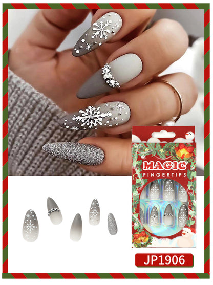 Glamorous Grey Snowflurry| Medium Almond Manicure | Press On Nails N513