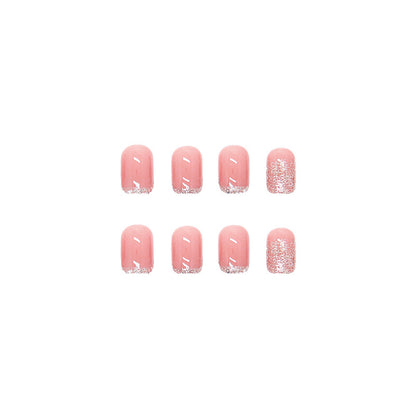 Pink Glitter French Ombre | Short Square Manicure | Press On Nail