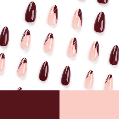 Burgundy Elegance | Medium Almond Manicure | Press On Nails N578