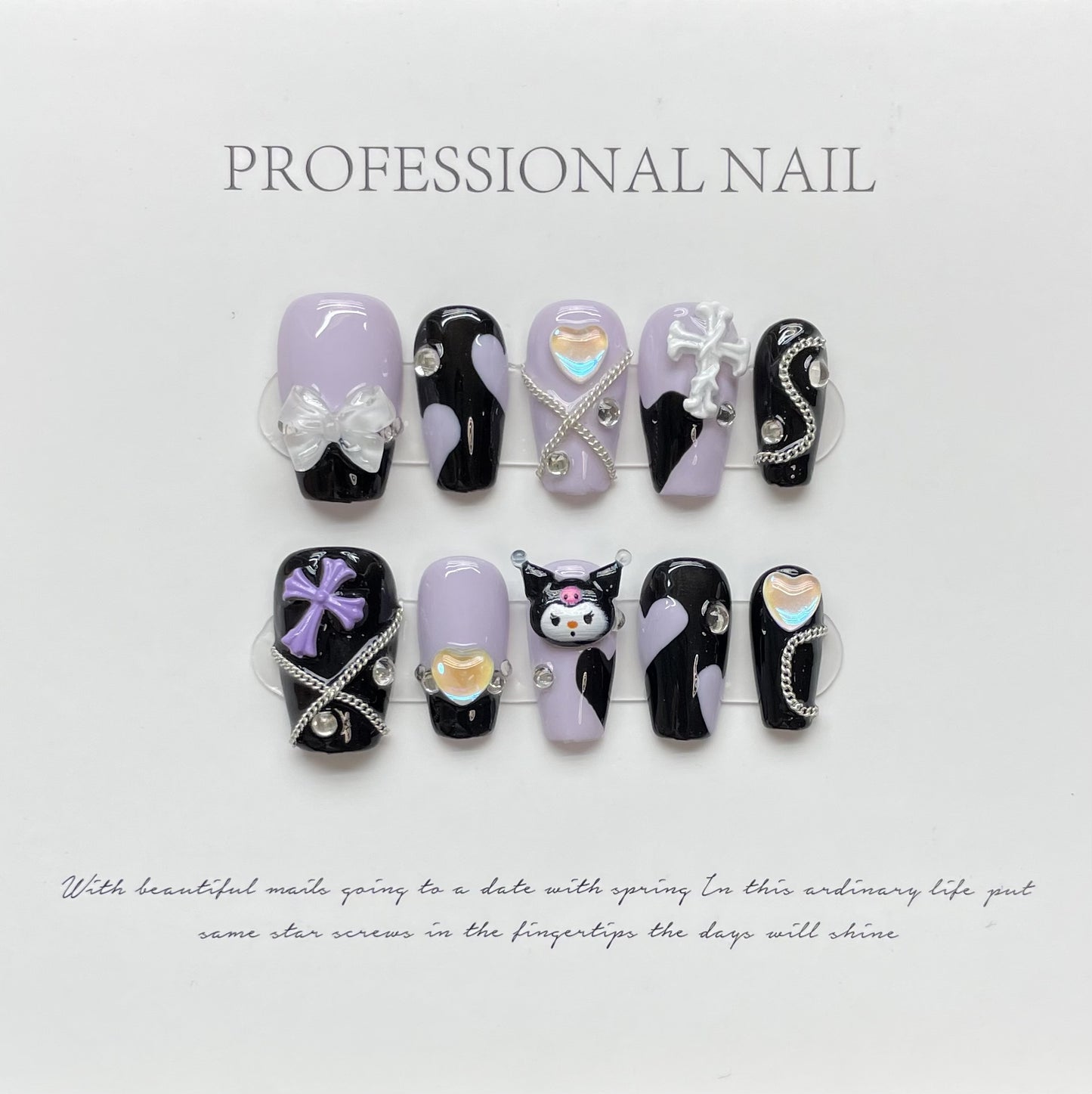 Kuromi Enchantment| Long Coffin Manicure  | Handmade Press on Nails H302