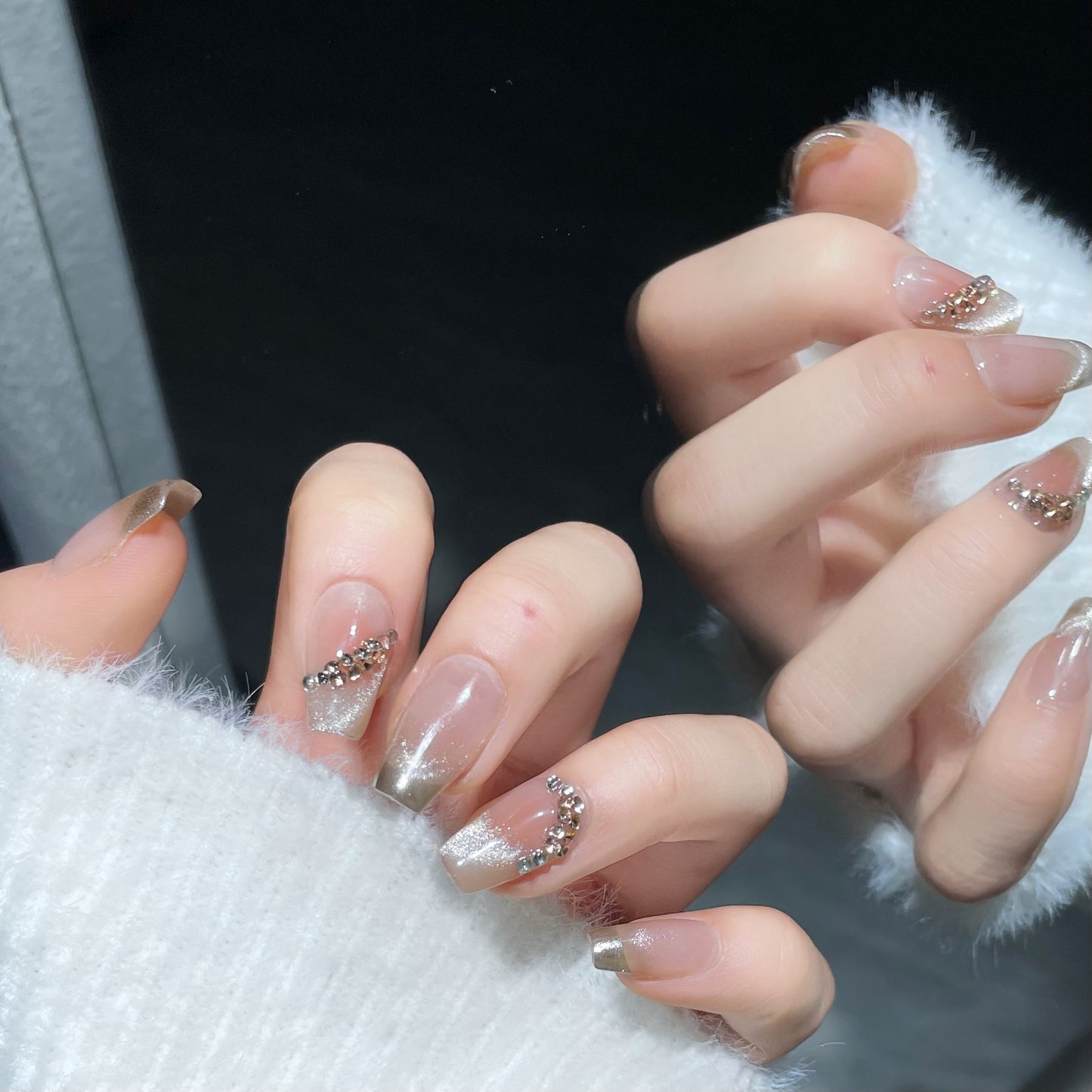 Diamond Blush| Long Coffin Manicure  | Handmade Press on Nails H155