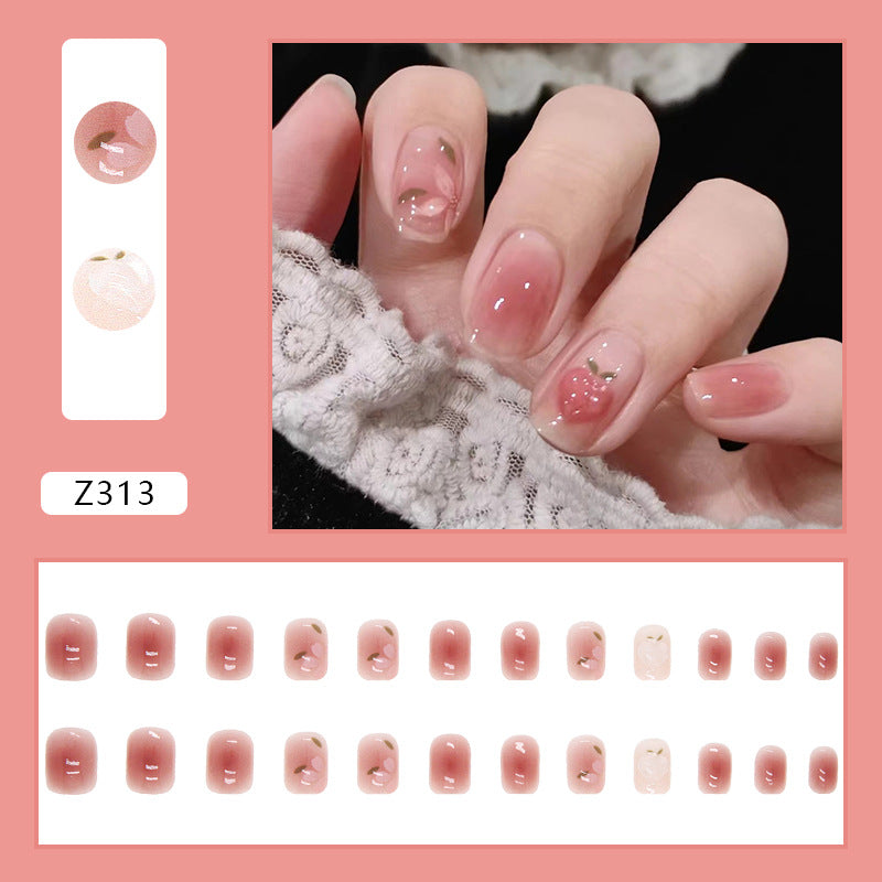 Sweet Peach Flower | Short Squoval Manicure | Press On Nail