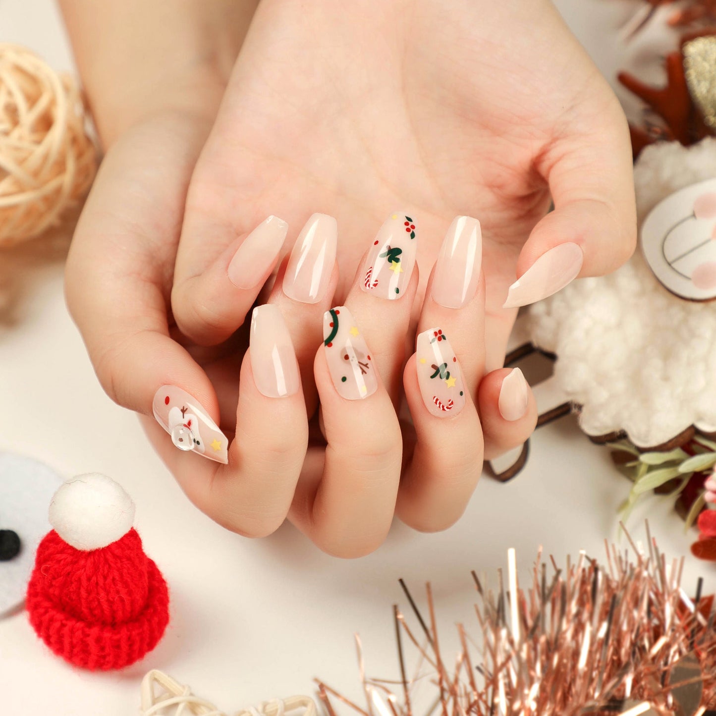 Snowy Delight | Medium Coffin Manicure | Press On Nails N500