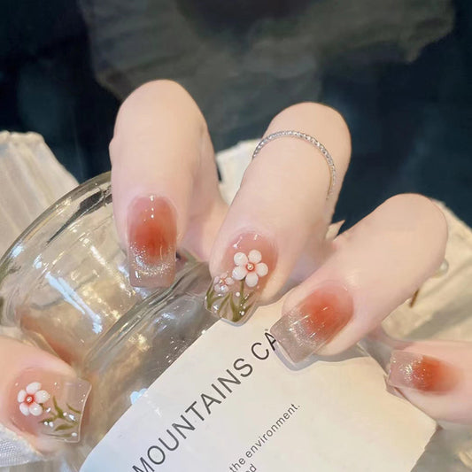 Blushing Bouquet| Medium Squoval Manicure | Press On Nail