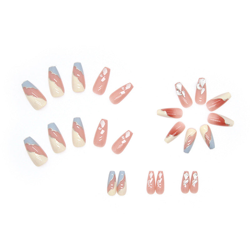 Pastel Pink Blue with Diamond| Long Coffin Manicure  | Press on Nail