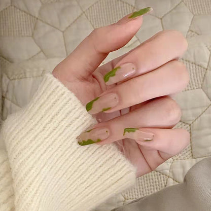 Matcha Green Waves | Long Coffin Manicure  | Press On Nails