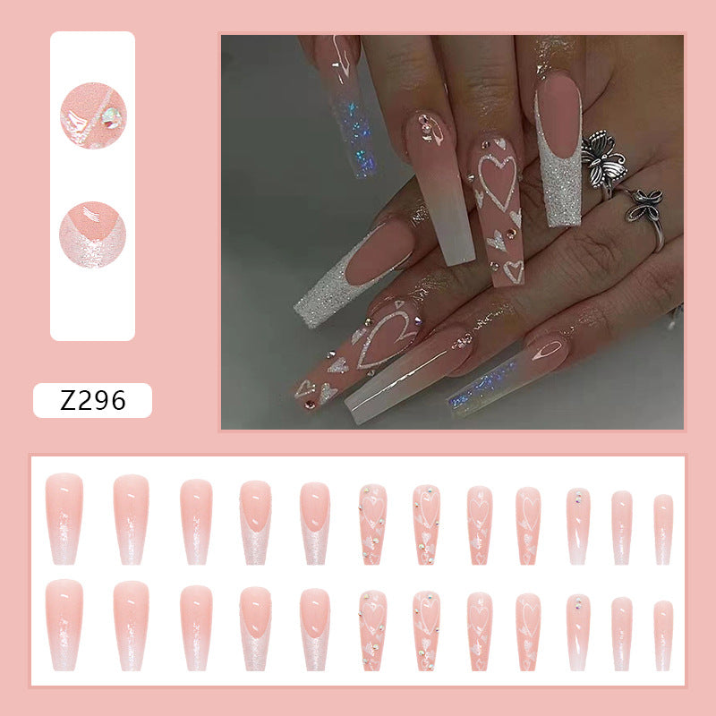 Pastel Pink Heart| Long Coffin Manicure  | Press on Nail