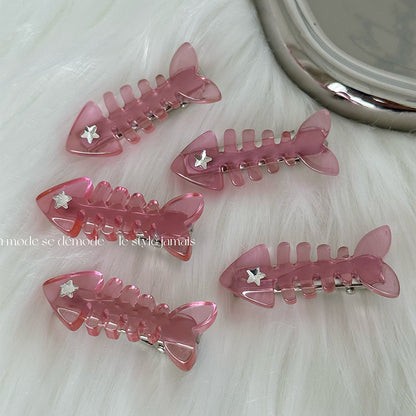 Acetate y2k Pink FishBone Hair Clip |Hair Snap Clip |Hair Barrette |Duckbill Hairpin 2pcs A40