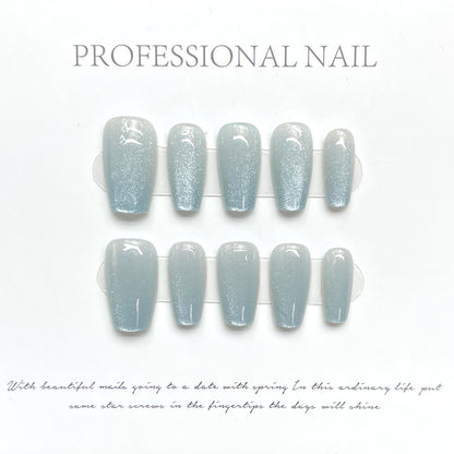 Aurora Mermaid|Medium Coffin Manicure | Handmade Press On Nails H110