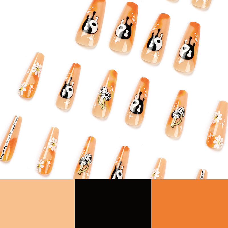 Cheery Orange| Long Coffin Manicure | Press On Nails N568