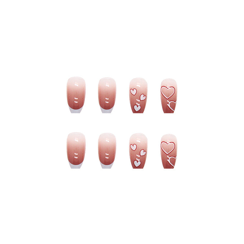 Pink Heart Ombre | Medium Coffin Manicure | Press On Nails