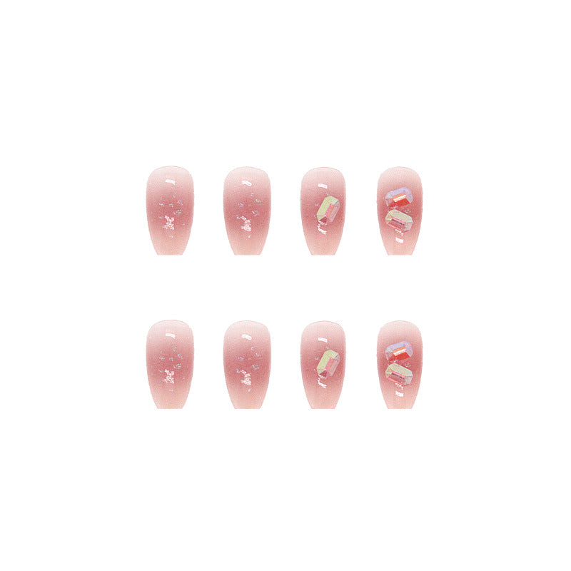 Pretty in Pink diamond| Medium Squoval Manicure | Press On Nails