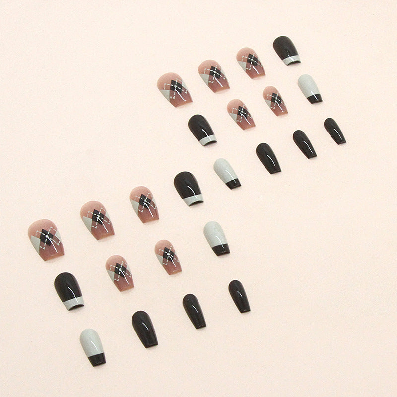 Brown Argyle  | Long Coffin Manicure  | Press on Nails