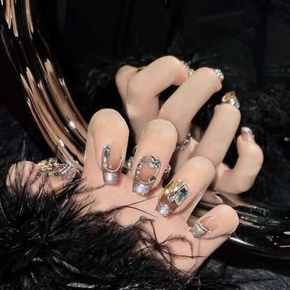 Qrnate Gem| Long Coffin Manicure  | Handmade Press on Nails H170