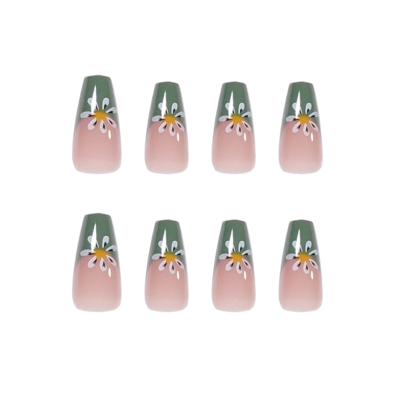 Emerald Bloom| Long Coffin Manicure | Press On Nails N579