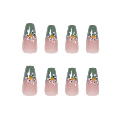 Emerald Bloom| Long Coffin Manicure | Press On Nails N579