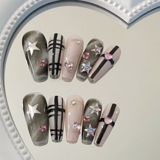 Funky Sweetness Y2K| Long Coffin Manicure  | Handmade Press on Nails H10