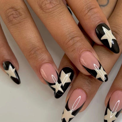 Black Star | Medium Almond Manicure | Press On Nails N335