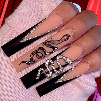 Matte Snake Sparkle| Long Coffin Manicure | Press On Nails N531