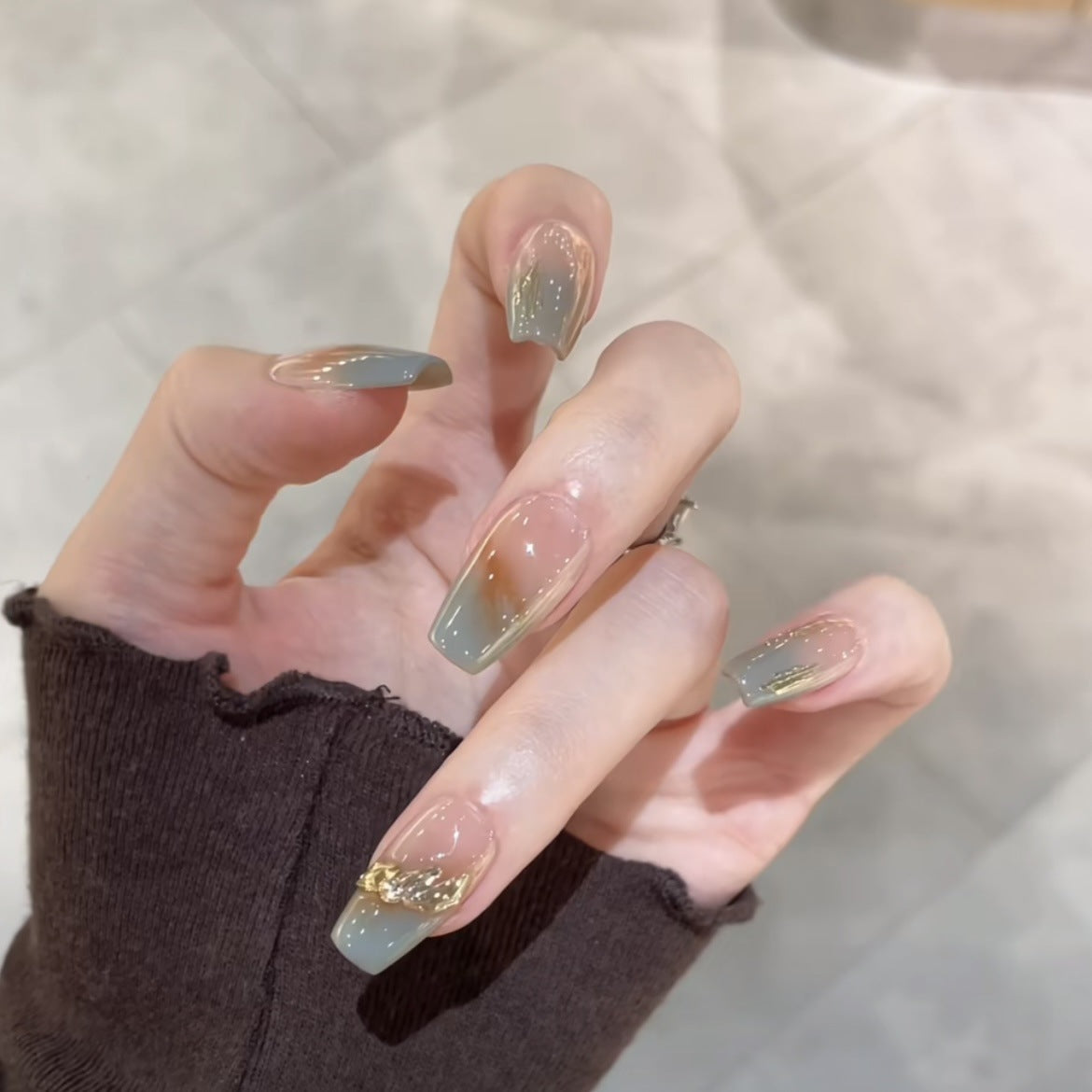 Misty Forest|Long Coffin Manicure| Handmade Press on Nails H150