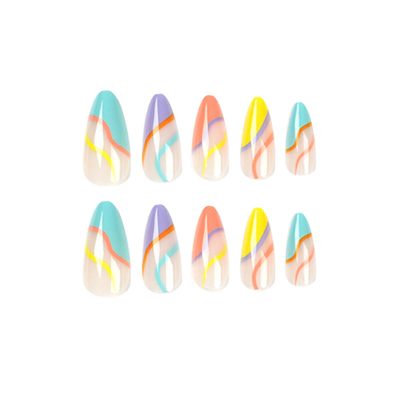 Pastel Rainbow Swirl | Medium Almond Manicure | Press On Nails N358