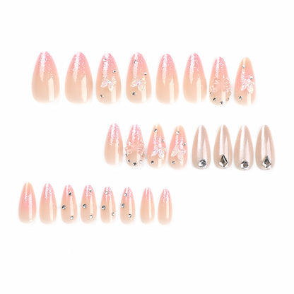 Blushing Pink Flutterfade| Medium Almond Manicure | Press On Nails N687