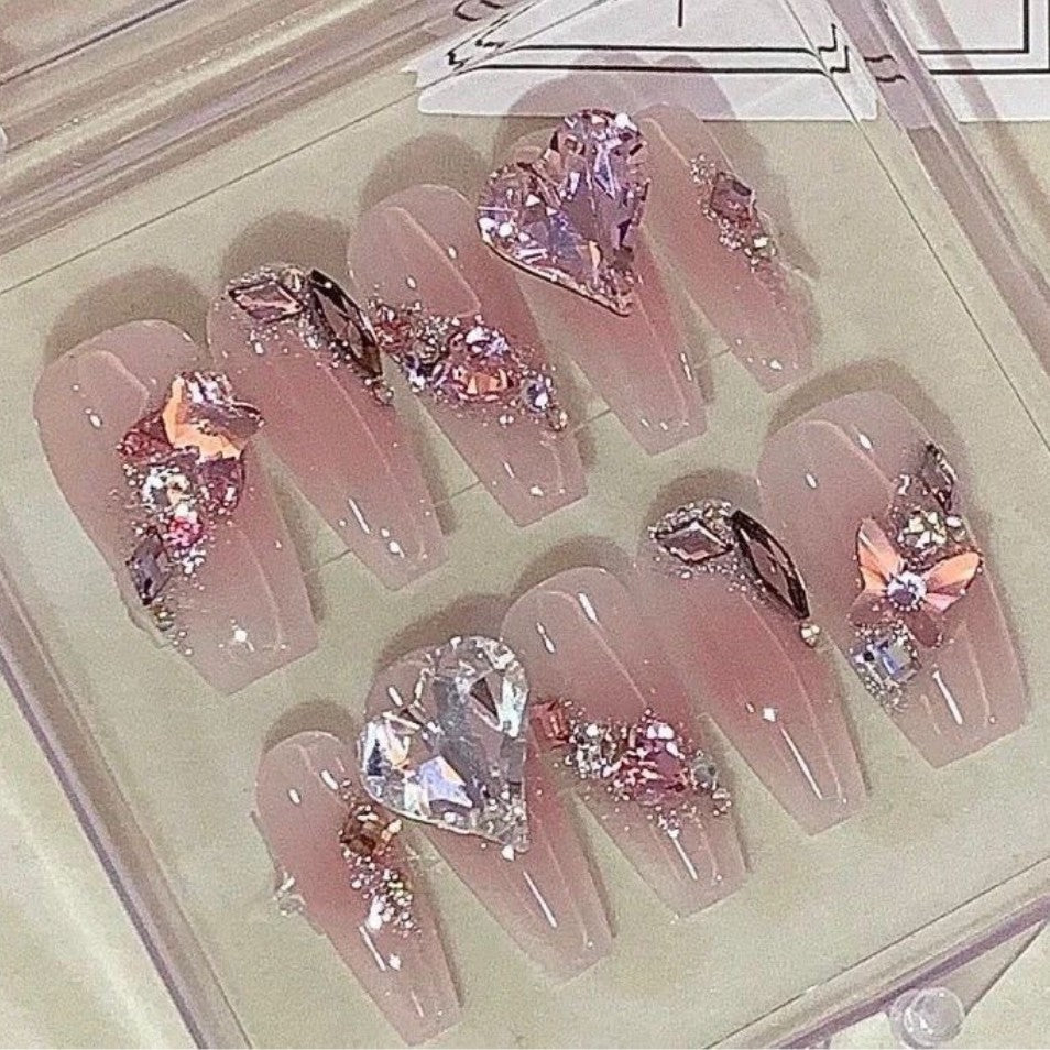 Diamond Blush| Long Coffin Manicure  | Handmade Press on Nails H44