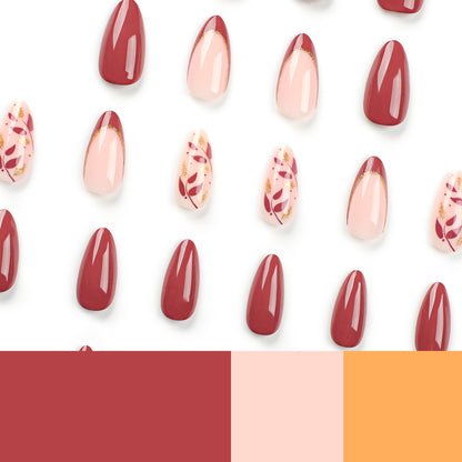 Maroon Petal | Medium Almond Manicure | Press On Nails N695