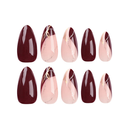 Burgundy Elegance | Medium Almond Manicure | Press On Nails N578