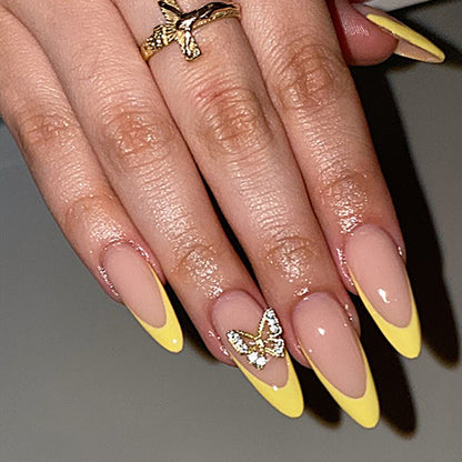 Lemon Yellow Butterfly  | Medium Almond Manicure | Press On Nails N667