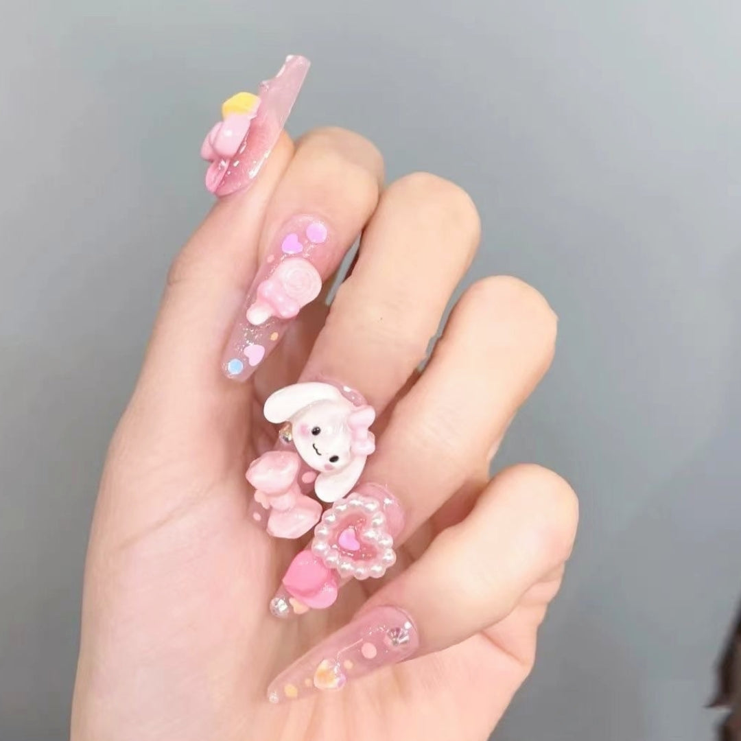 Cinnamoroll's Pink Bow| Long Coffin Manicure  | Handmade Press on Nails H69