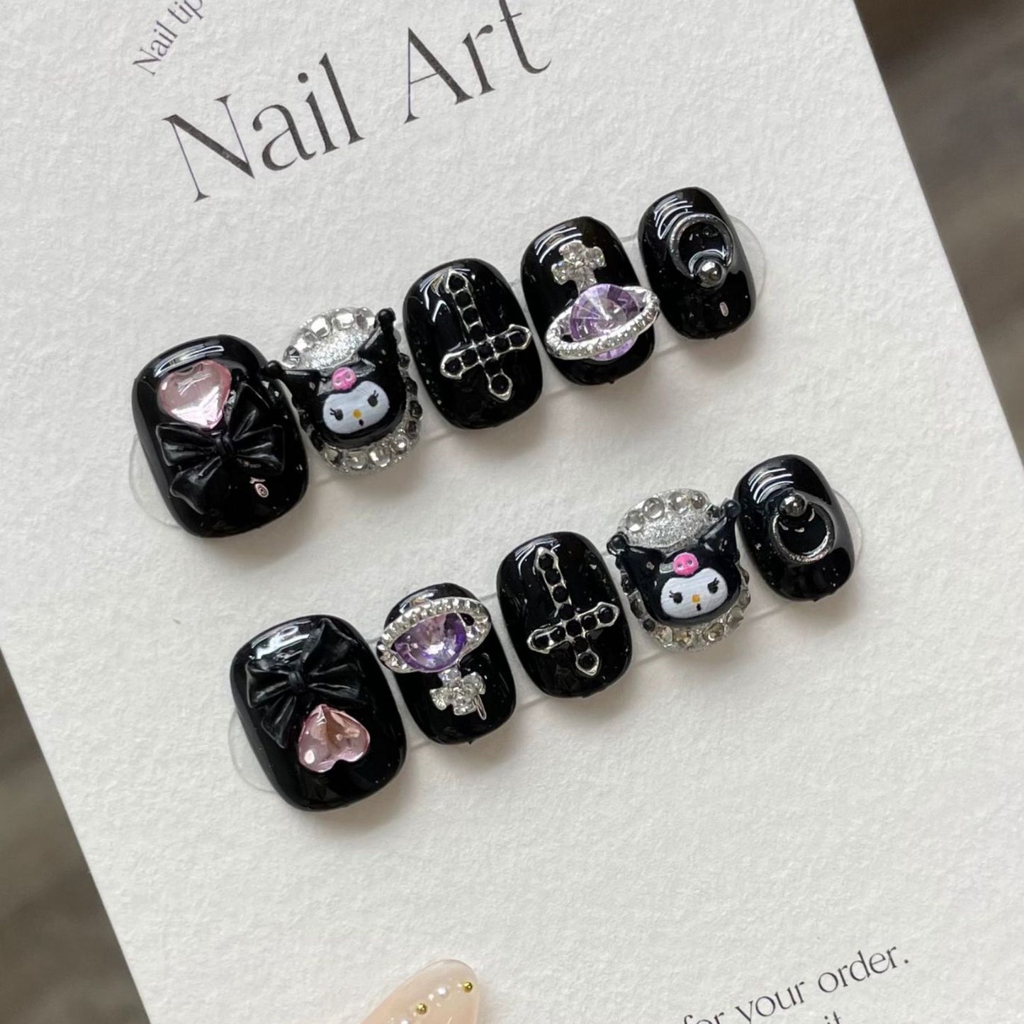 Noir Cosmic Kuromi| Short Squoval Manicure | Handmade Press On Nails H257