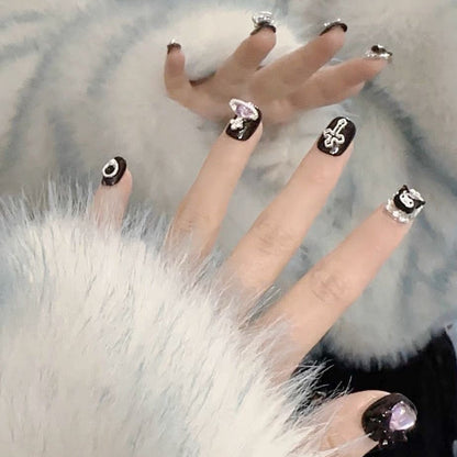 Noir Cosmic Kuromi| Short Squoval Manicure | Handmade Press On Nails H257