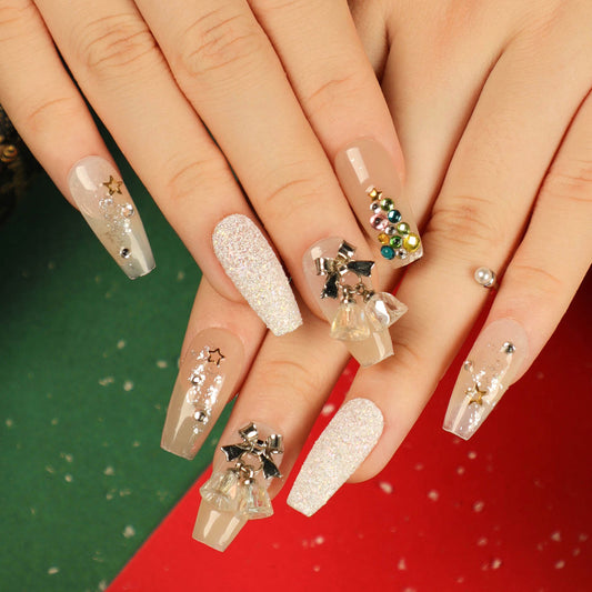 Jingle Bells | Medium Coffin Manicure | Press On Nails N485