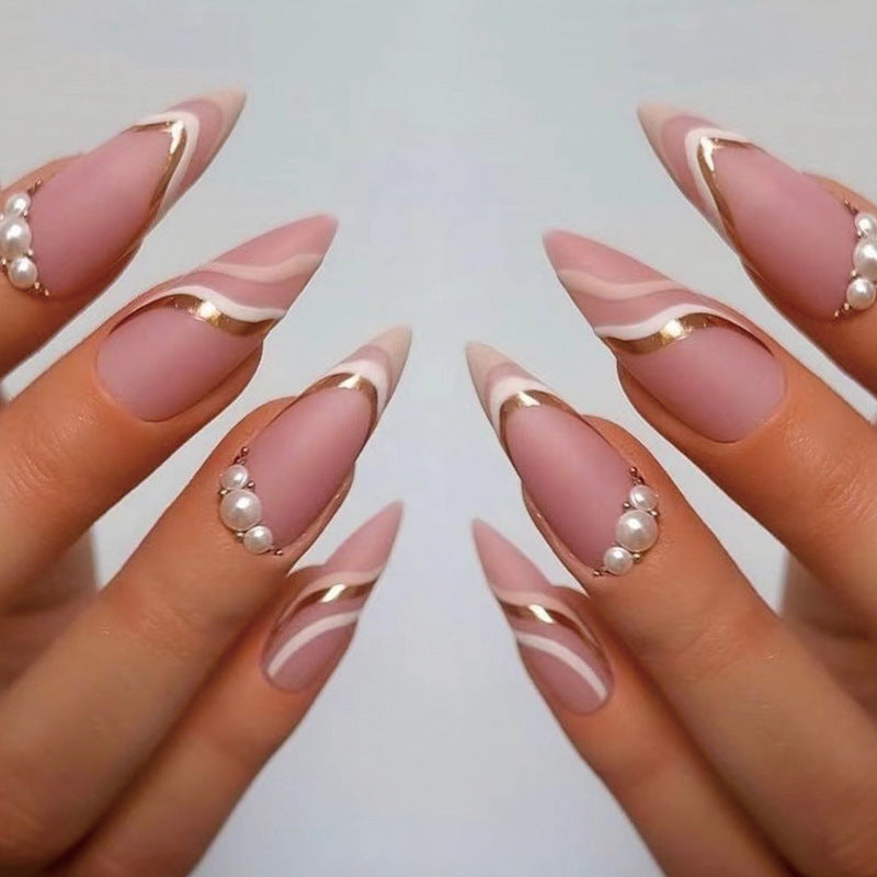 Pearlescent Pink Dance| Medium Almond Manicure | Press On Nails N533