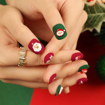 Festive Santa Magic| Short Squoval Manicure | Press On Nails N414