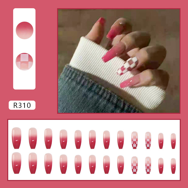 Irresistible Blushing Checker| Long Coffin Manicure  | Press on Nails