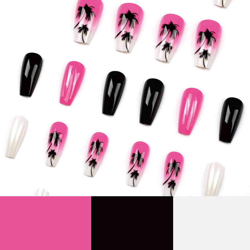 Rosy Noir Fusion| Medium Coffin Manicure | Press On Nails N607